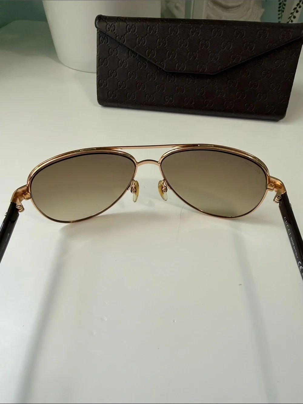 Gucci Gold Frame Sunglasses with Brown Lenses